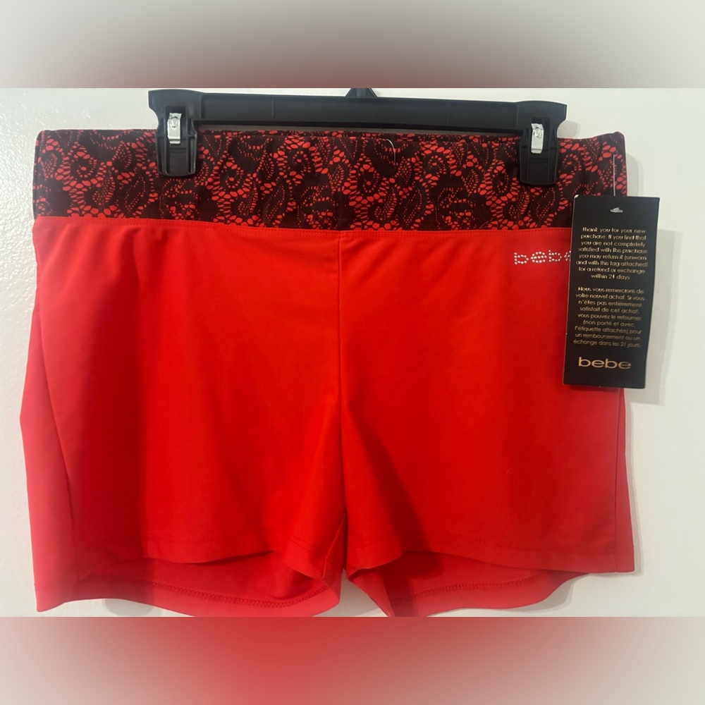 Y2K Bebe Vibrant Red Lace Accent Shorts made in the USA